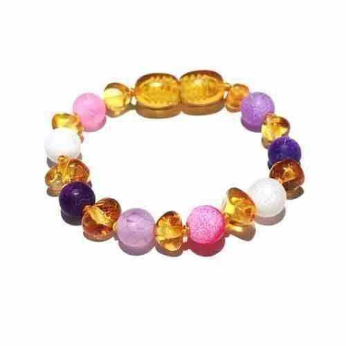 Child Amelie Pink Purple Agate Honey Baltic Amber Anklet