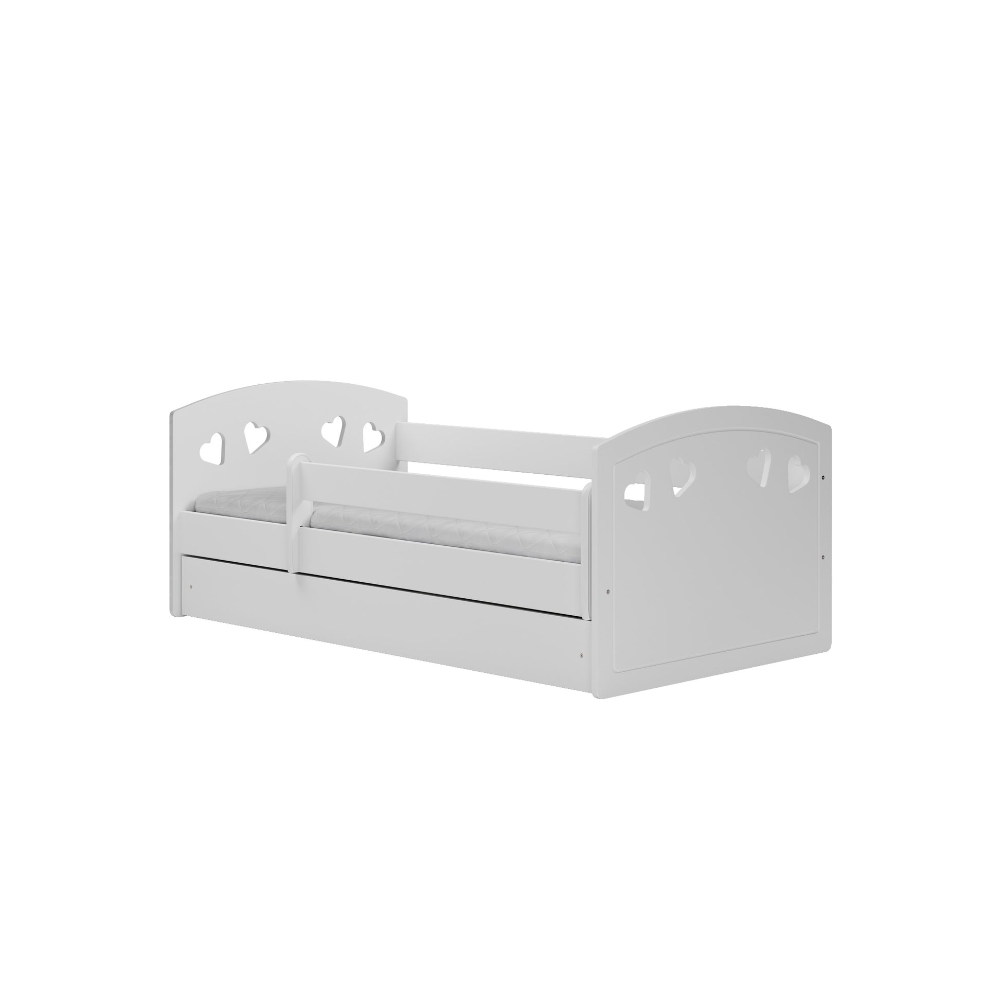 a soft, comforting view of the julia children's bed with its gentle white finish and heart-shaped details