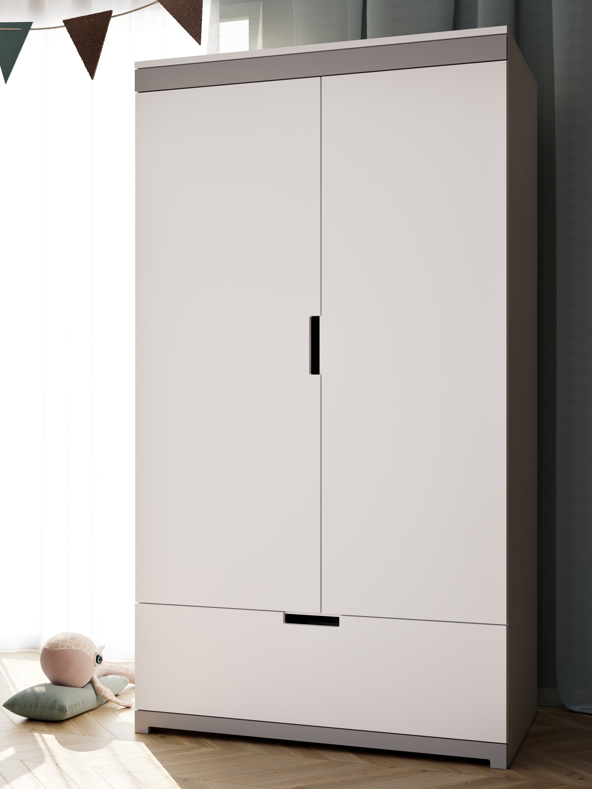 bold front view of the tomi kids wardrobe in a modern nursery setting