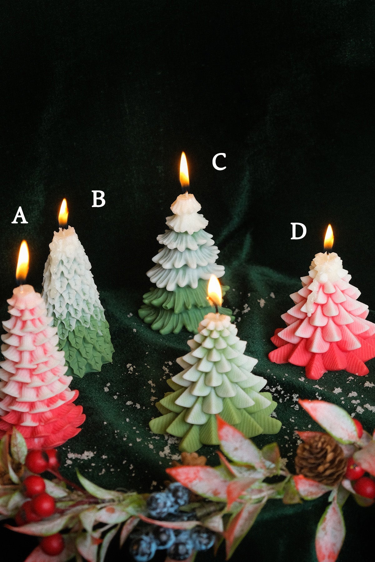 Christmas Tree Shaped Candles Set of Four