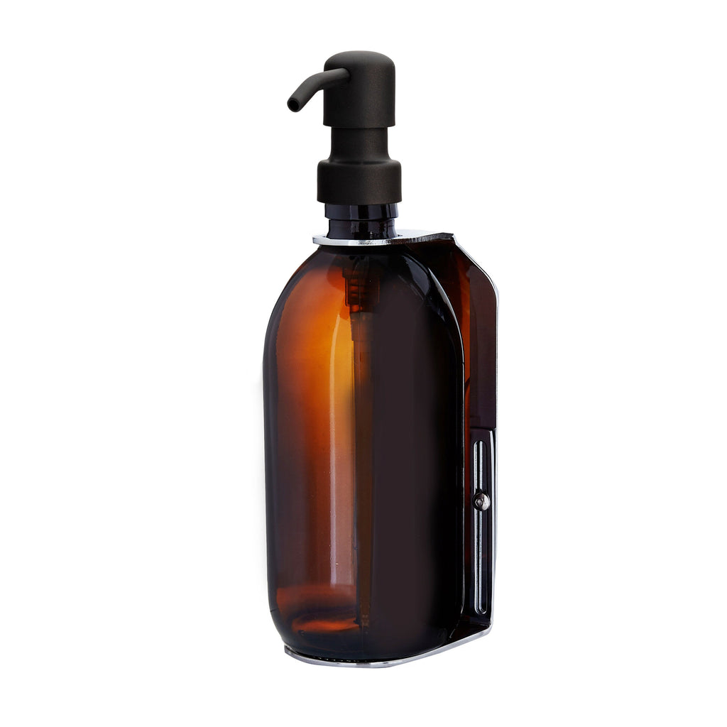 Chrome Wall Mounted Soap Dispenser with Refillable Glass Bottle