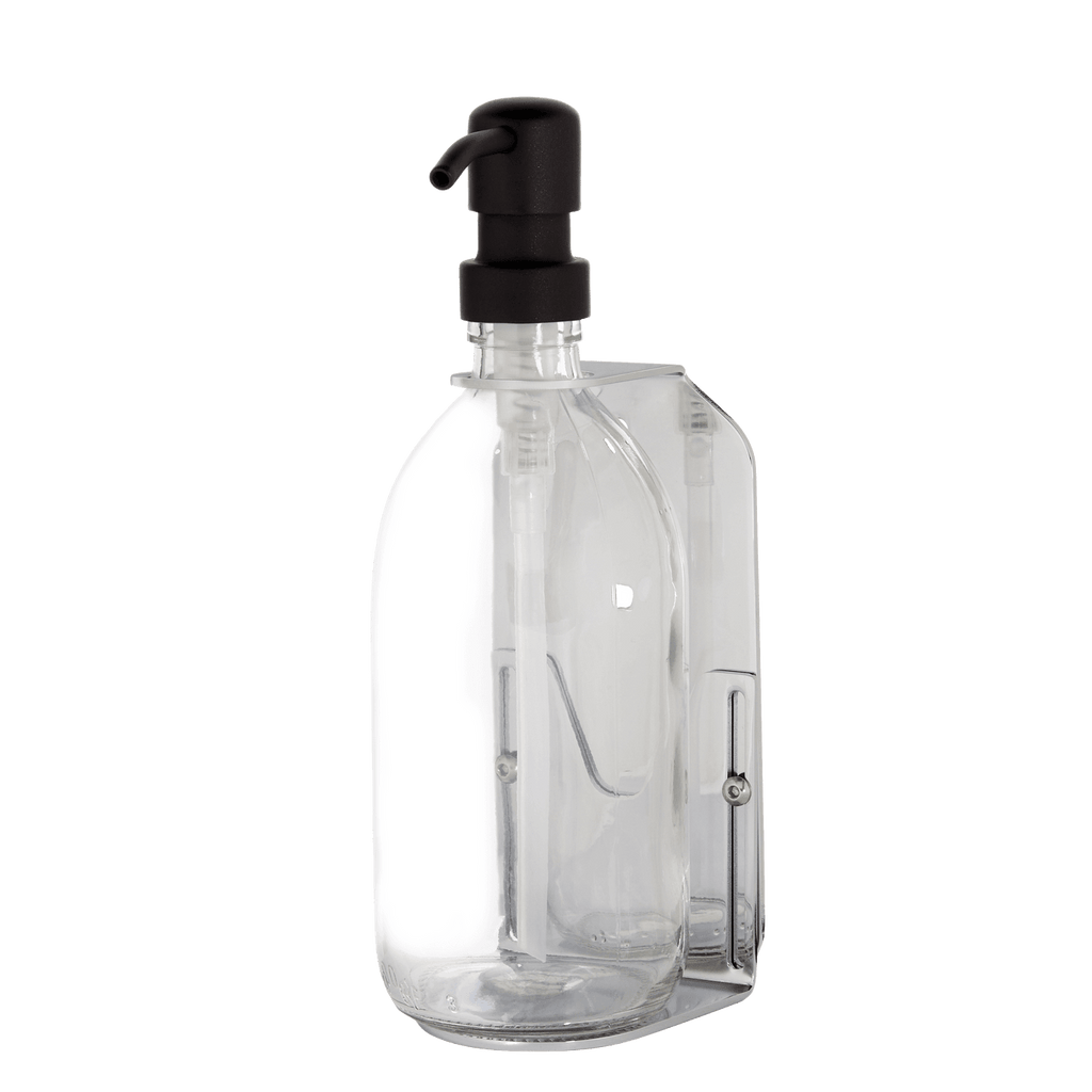 Chrome Wall Mounted Soap Dispenser with Refillable Glass Bottle