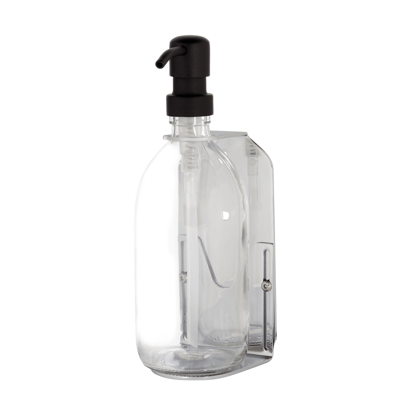 Chrome Wall Mounted Soap Dispenser with Refillable Glass Bottle