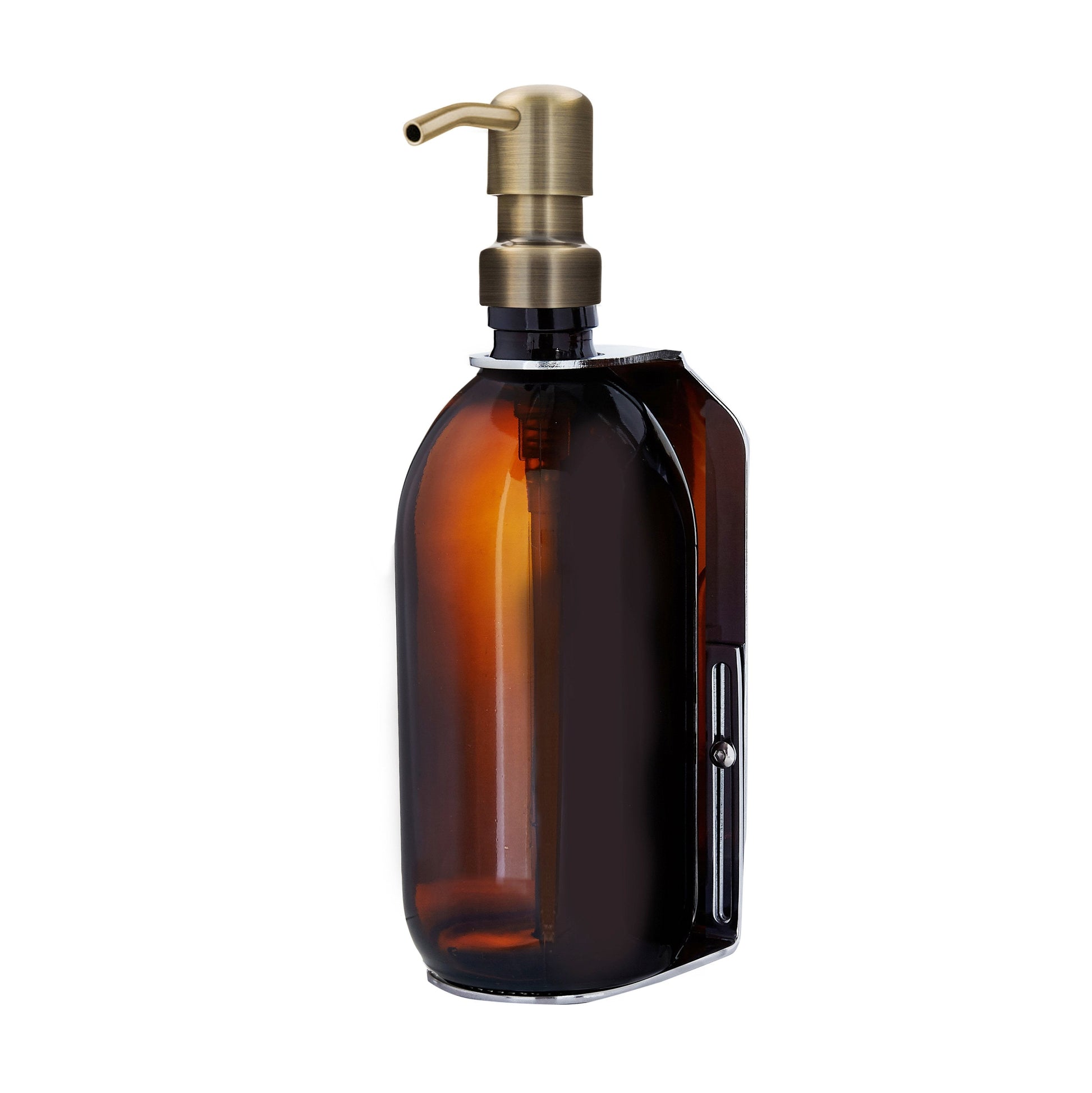Chrome Wall Mounted Soap Dispenser with Refillable Glass Bottle