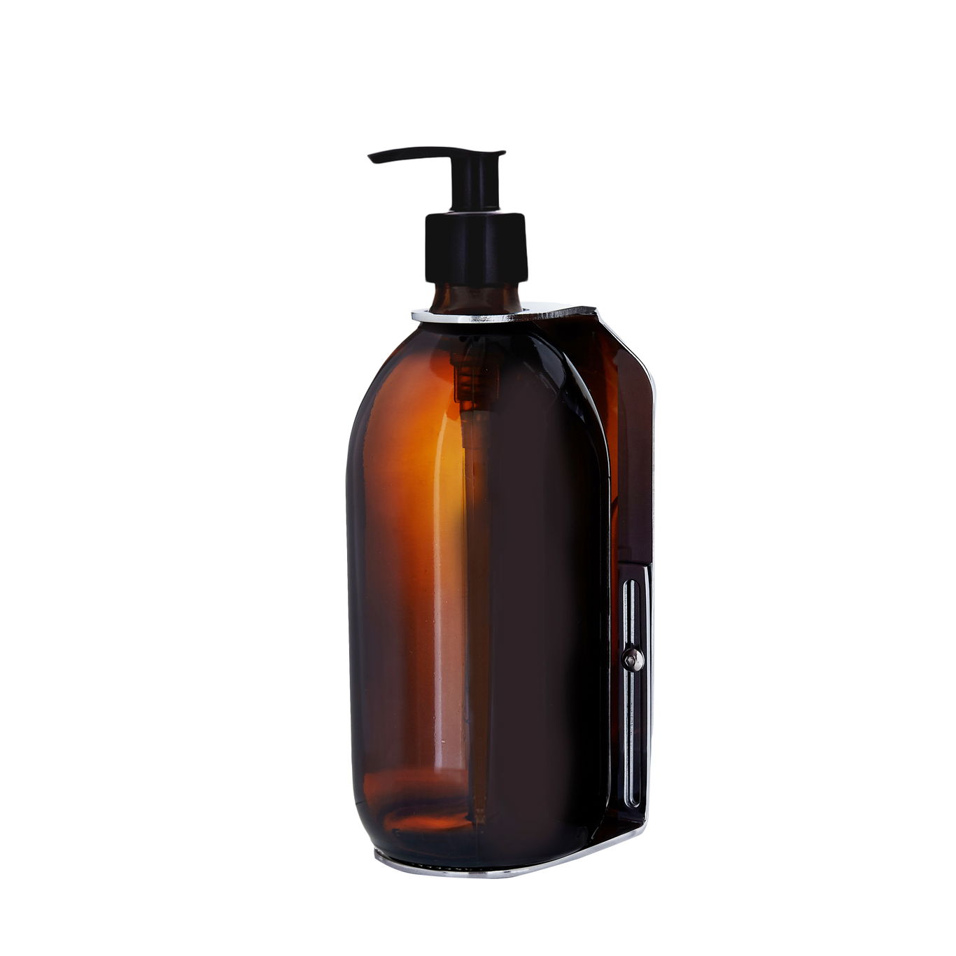 Chrome Wall Mounted Soap Dispenser with Refillable Glass Bottle