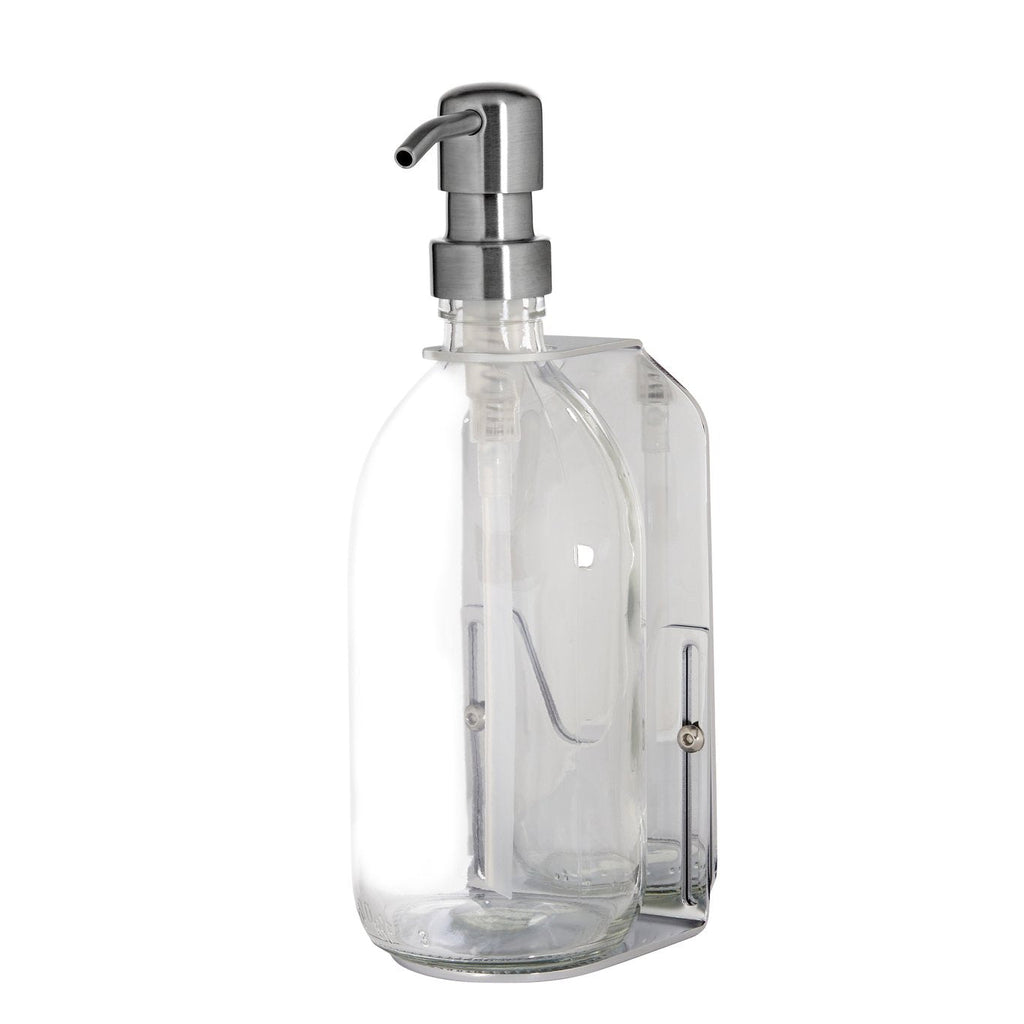 Chrome Wall Mounted Soap Dispenser with Refillable Glass Bottle