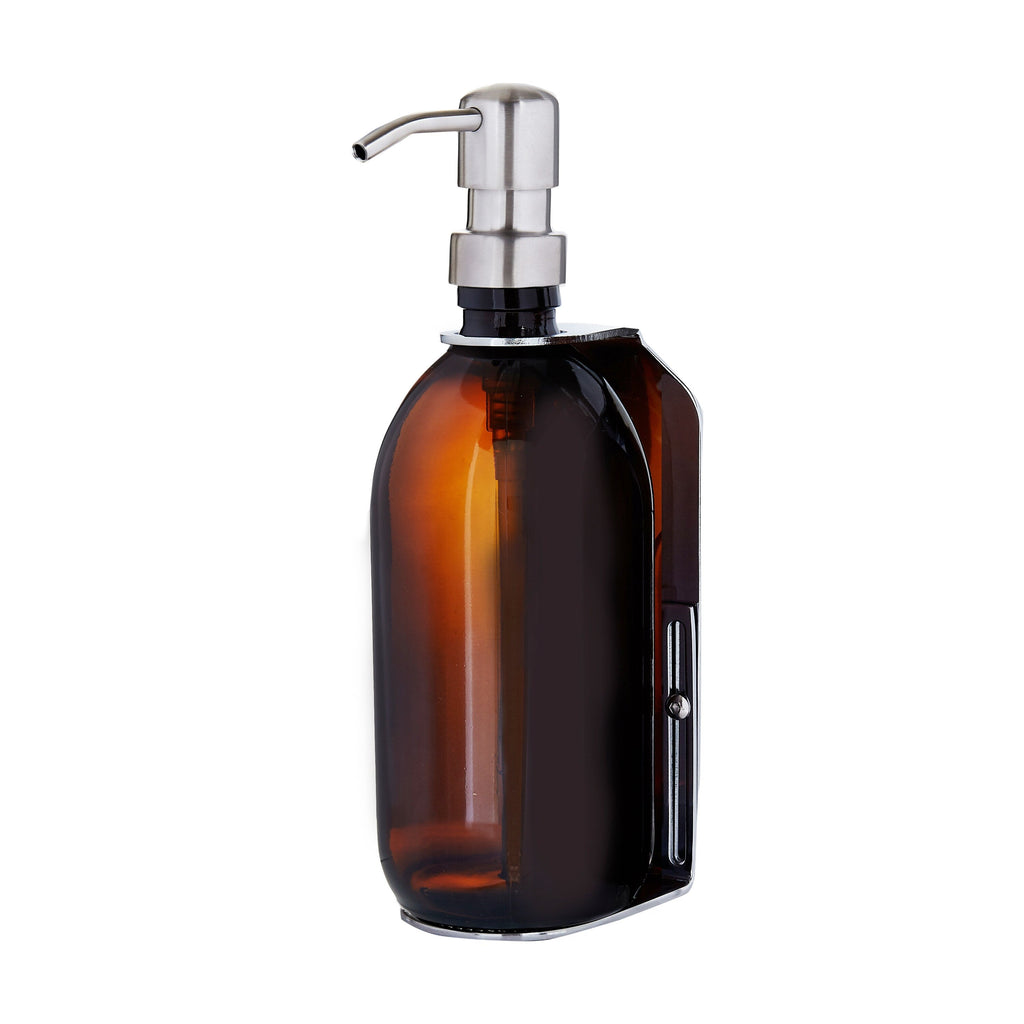 Chrome Wall Mounted Soap Dispenser with Refillable Glass Bottle