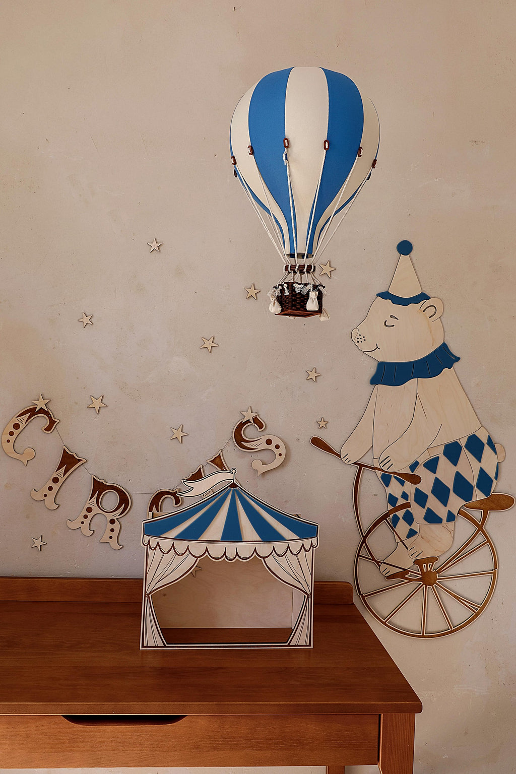 Mr. Bear and his Circus Bike – Wooden Wall Decoration