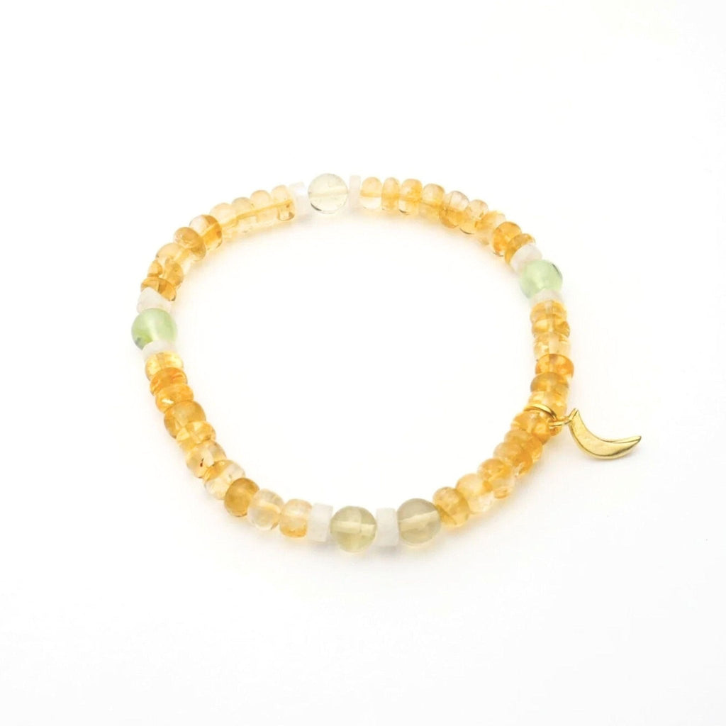 Citrine Moonstone Bracelet with Gold Charm