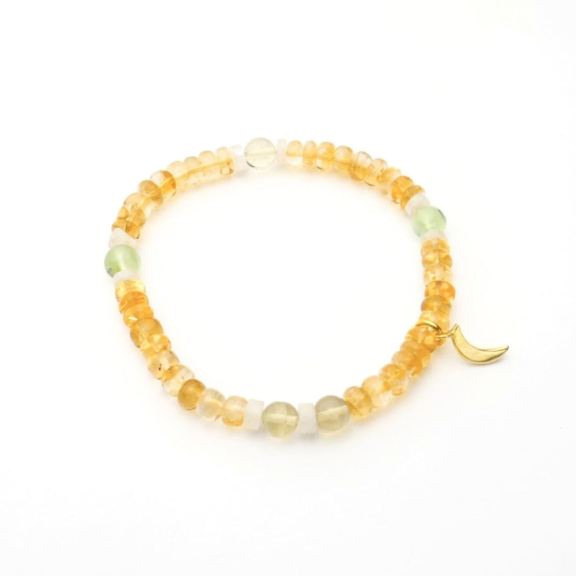 Citrine Moonstone Bracelet with Gold Charm