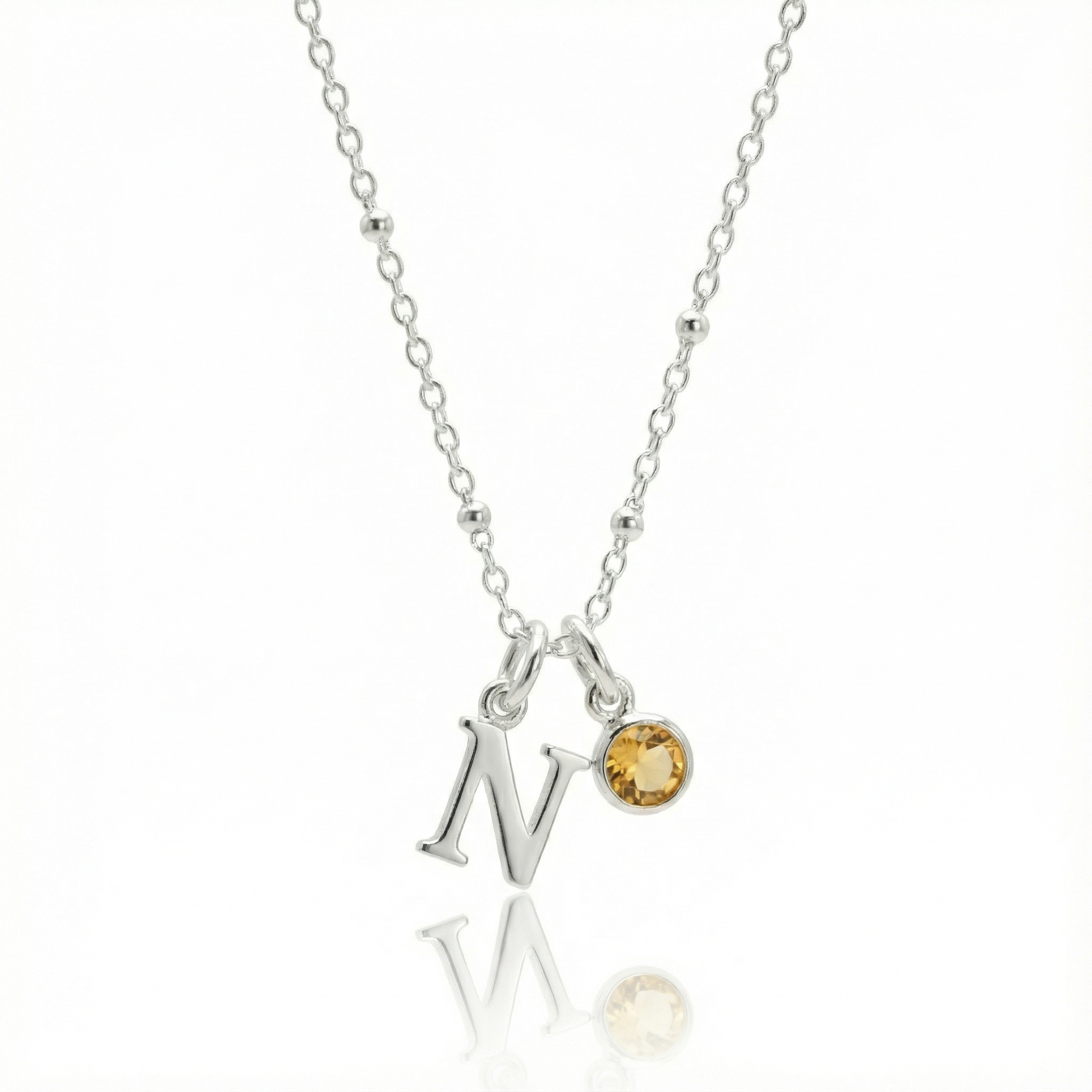 Personalised November Birthstone and Initial Necklace in Sterling Silver