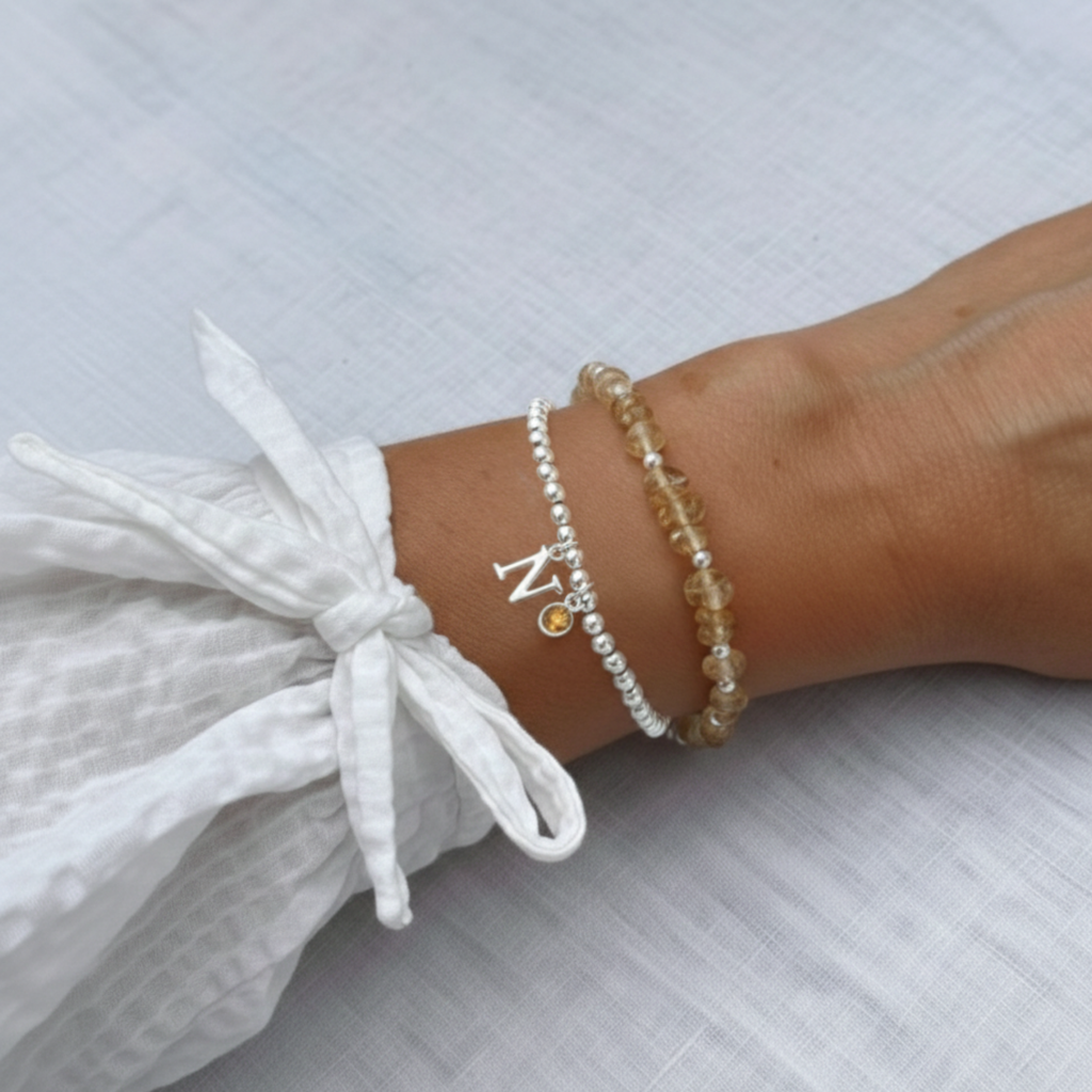 Personalised November Birthstone and Initial Bracelet in Citrine