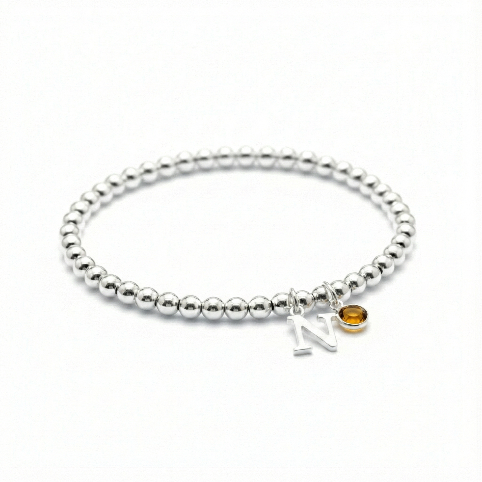 Personalised November Birthstone and Initial Bracelet in Citrine
