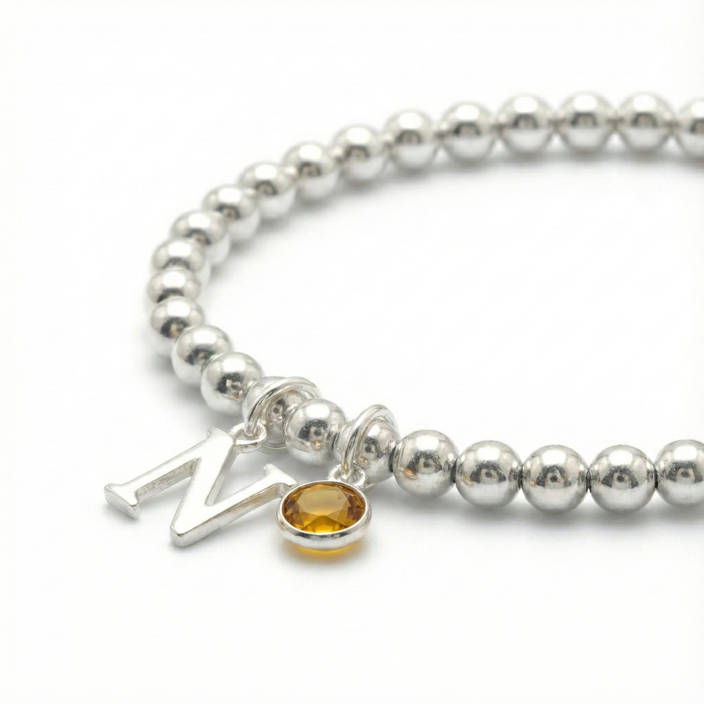 Personalised November Birthstone and Initial Bracelet in Citrine