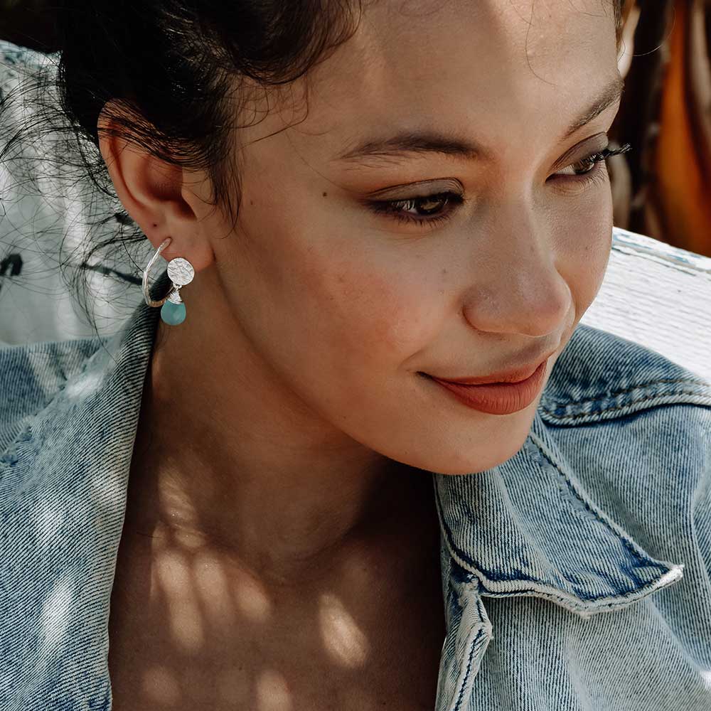 Classic Athena Drop Earrings in Silver and Aqua Pariba Onyx