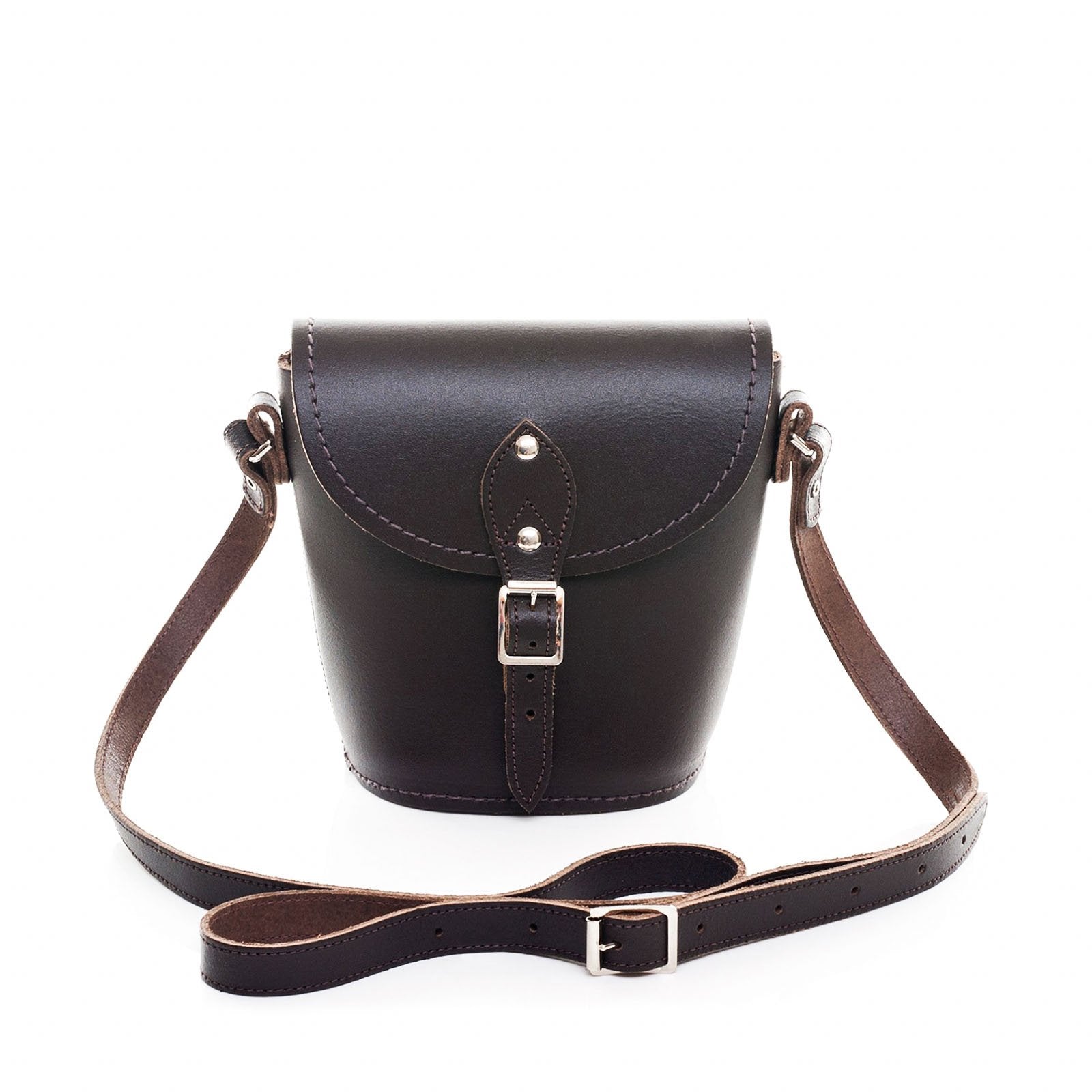 Handmade Dark Brown Leather Barrel Bag