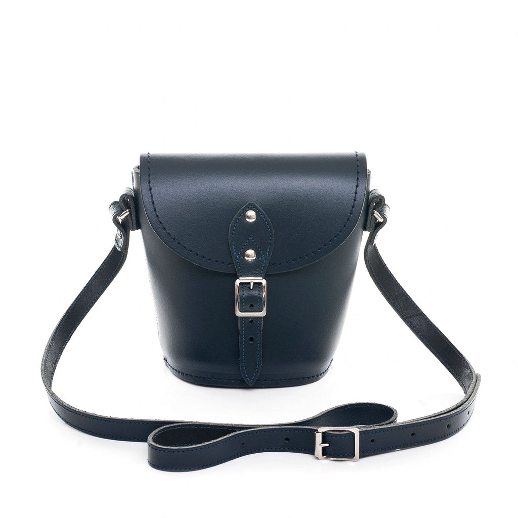 Handmade Leather Barrel Bag Navy