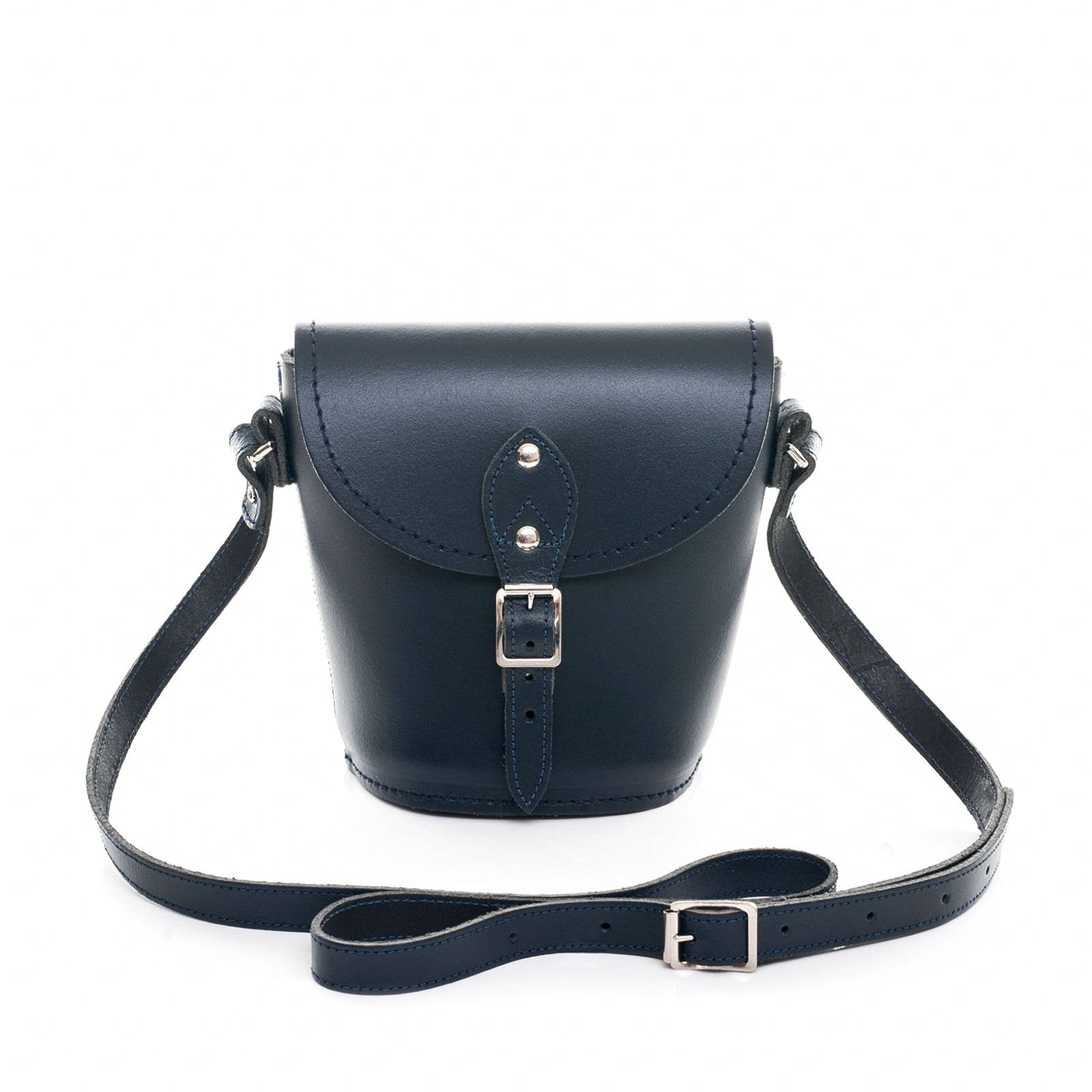 Handmade Leather Barrel Bag Navy