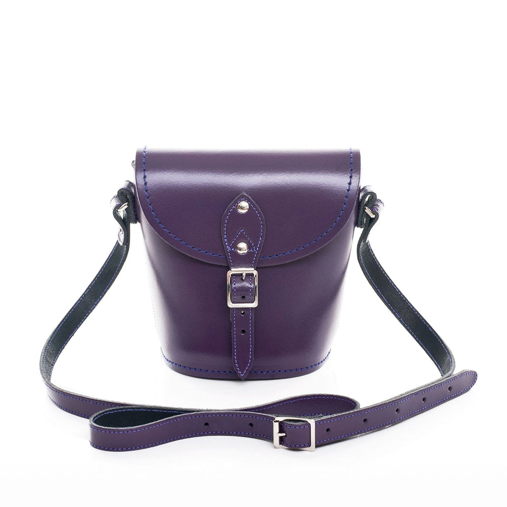 Handmade Leather Barrel Bag in Purple