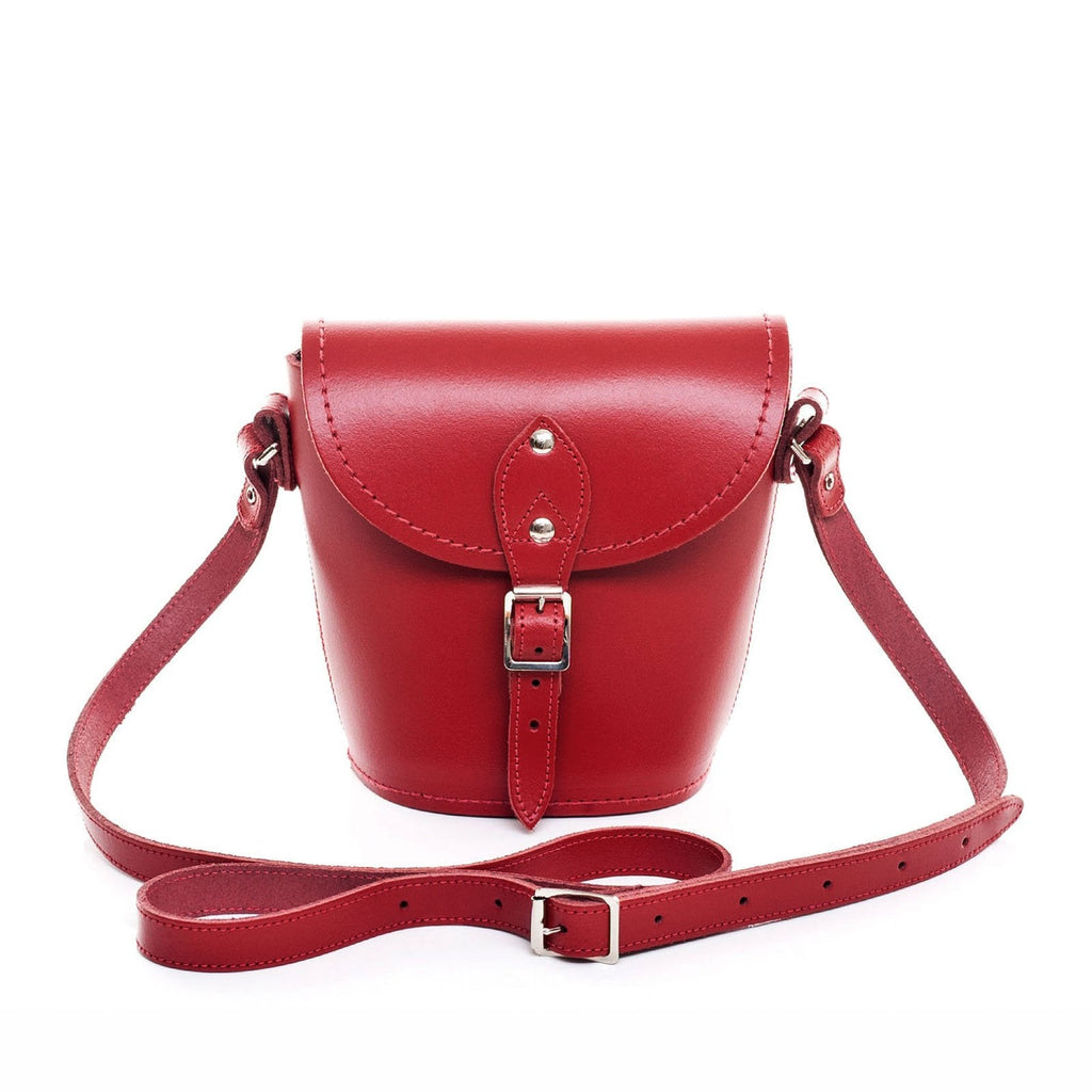 Red Leather Barrel Bag Handmade