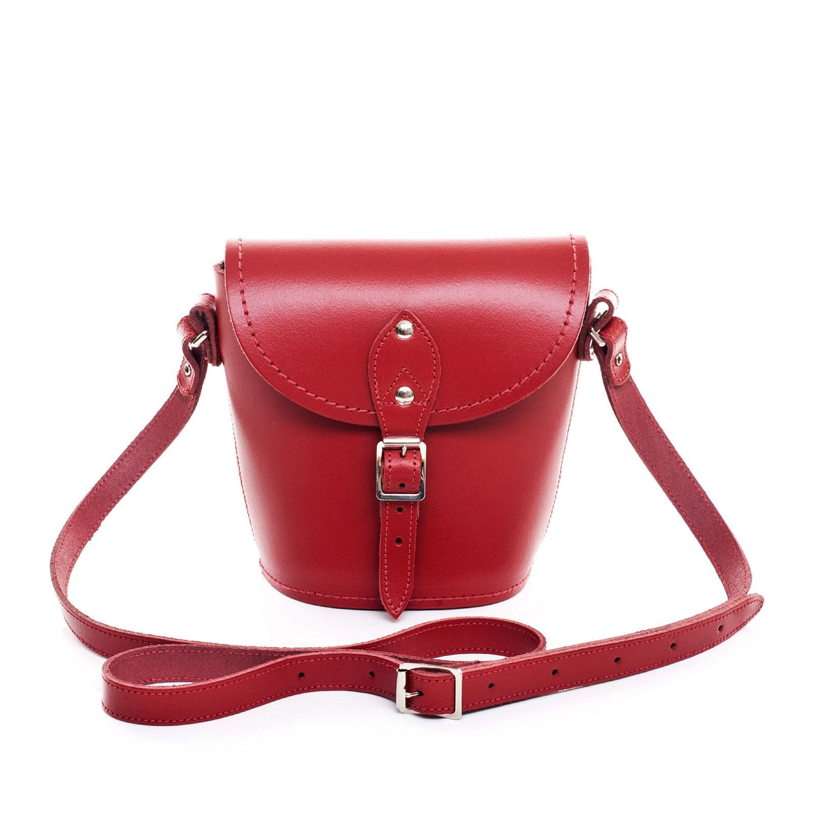 Red Leather Barrel Bag Handmade