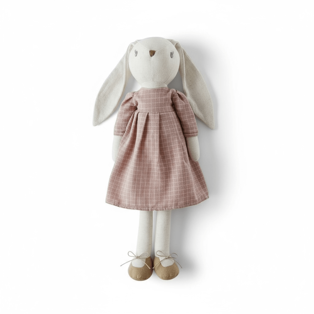 Classic Cotton Bunny Toy in Rose Check Dress