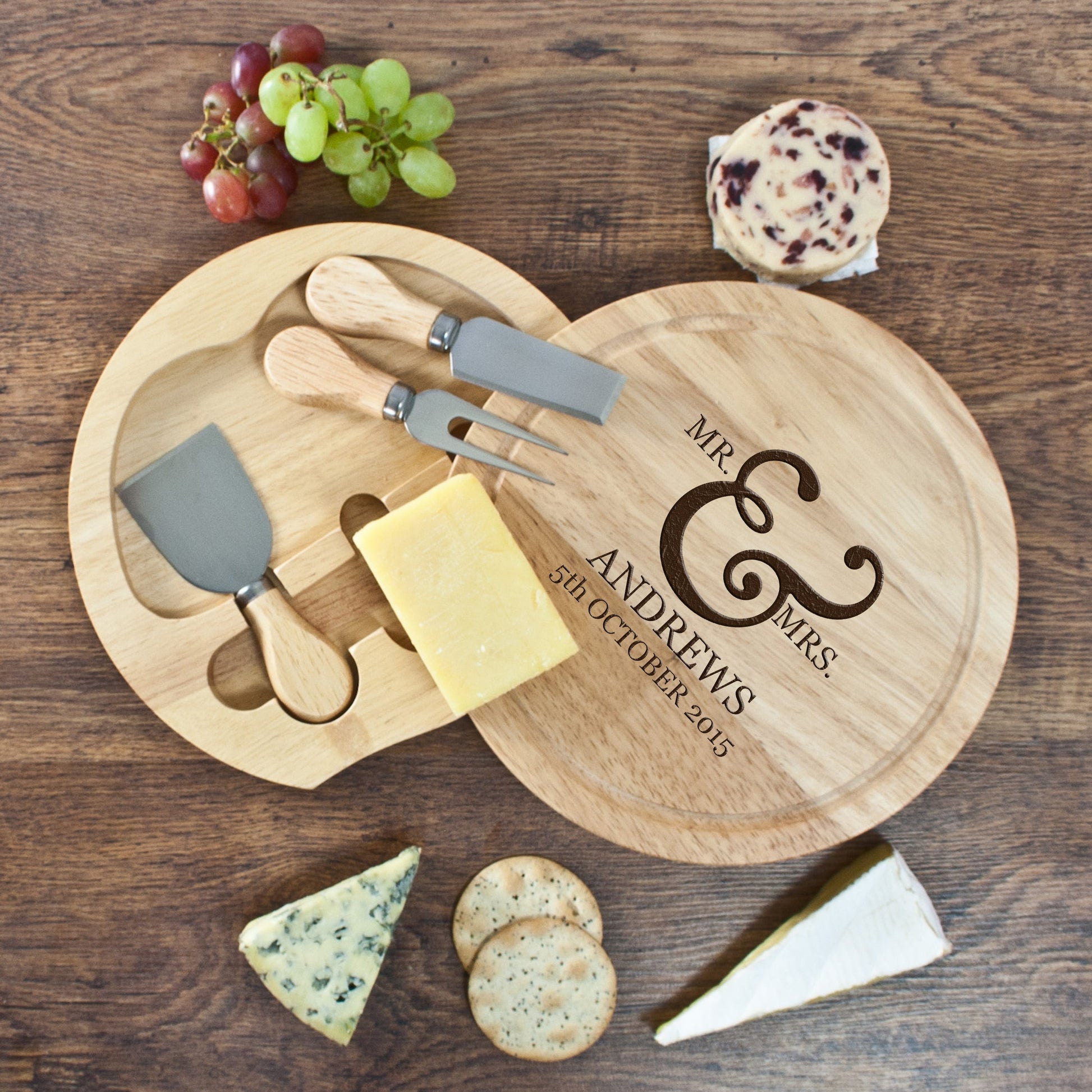 Personalised Round Cheese Board for Couples