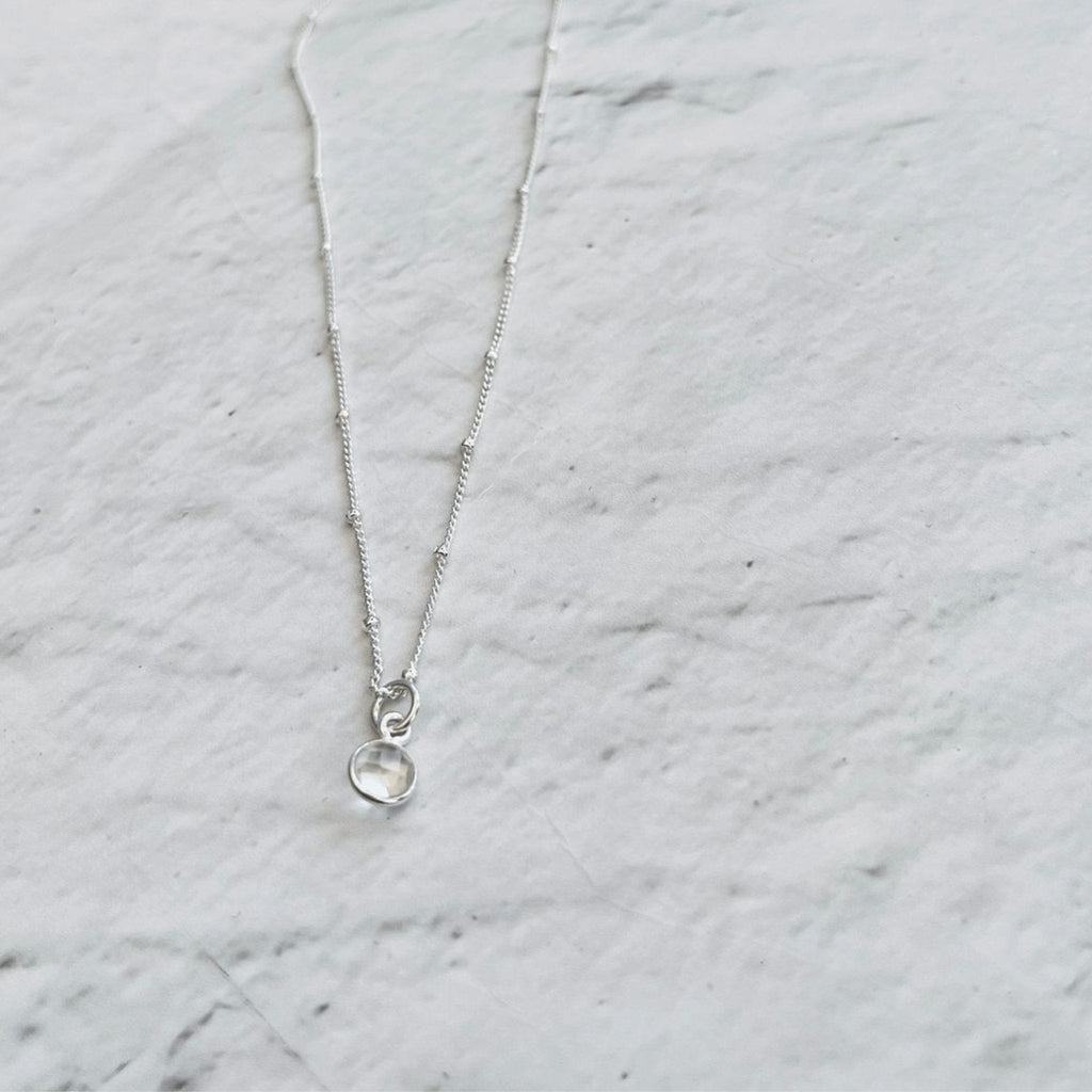 Clear Quartz April Birthstone Necklace in Sterling Silver
