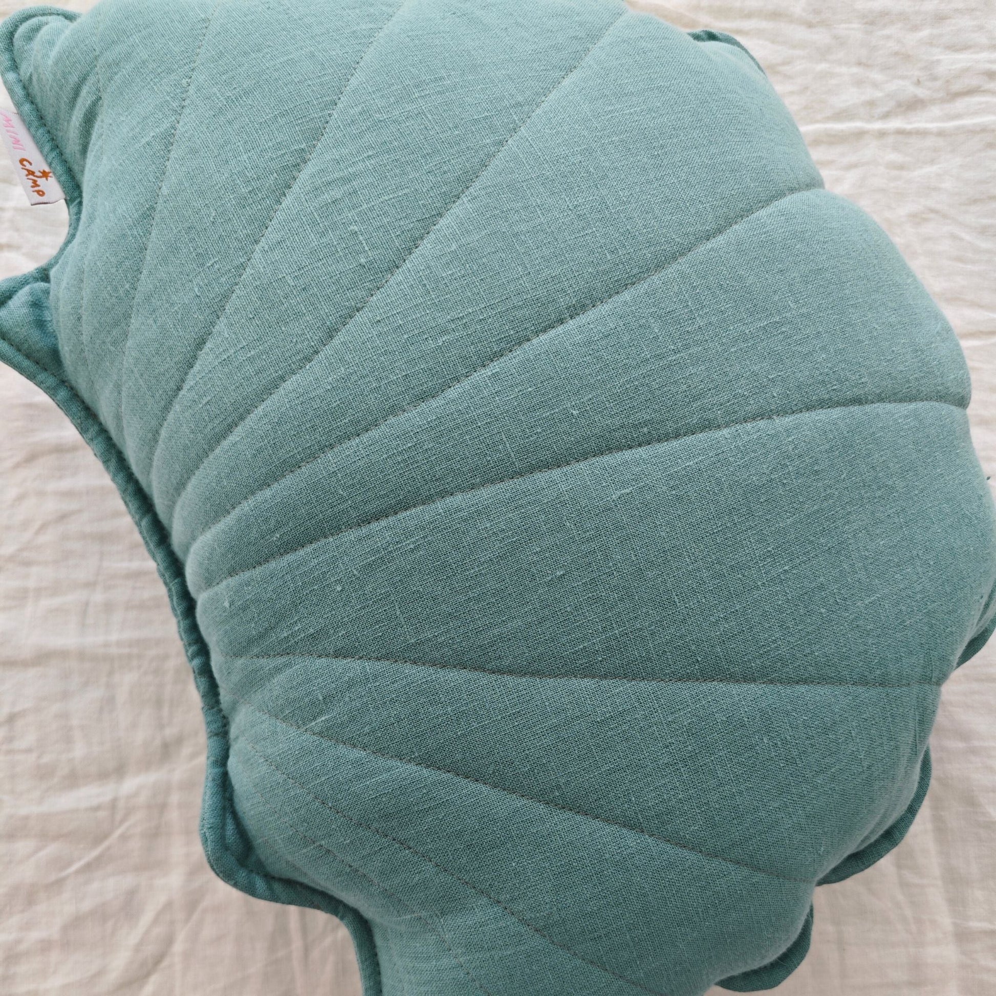Linen Sea Shell Pillow Mint Throw Pillow for Coastal Beach Decor