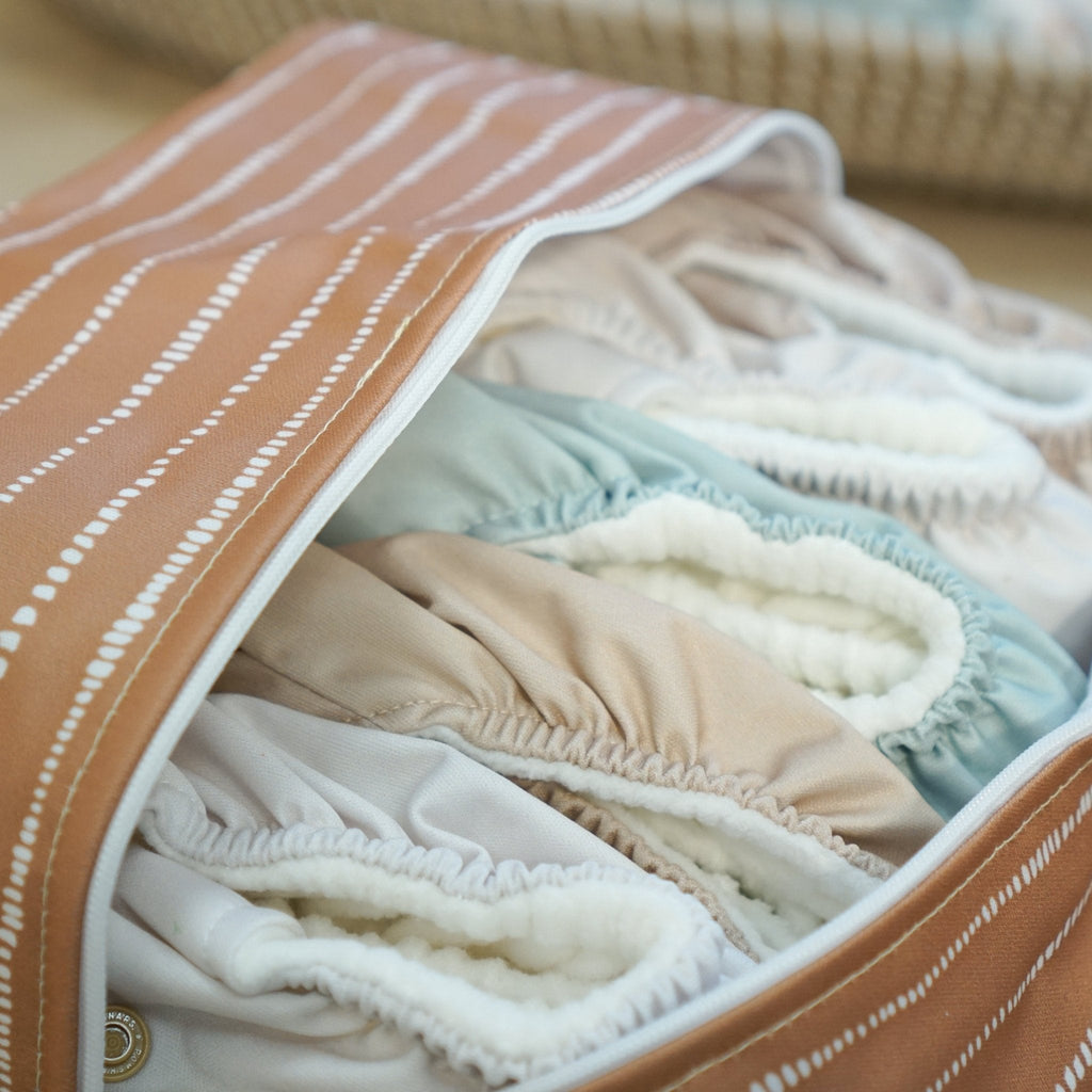 Cloth Nappy Pod in Dune Tan with White