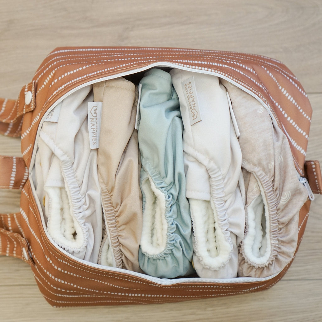 Cloth Nappy Pod in Dune Tan with White