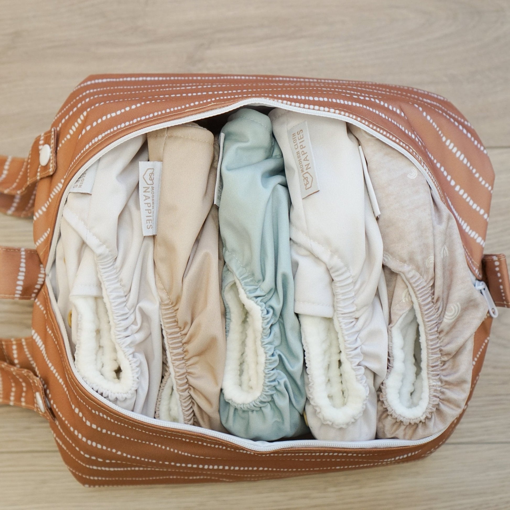 Cloth Nappy Pod in Dune Tan with White