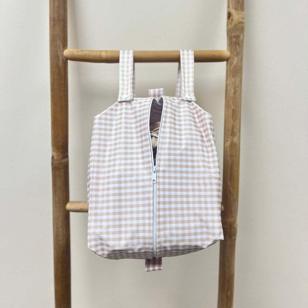 Stone Gingham Cloth Nappy Pod Storage