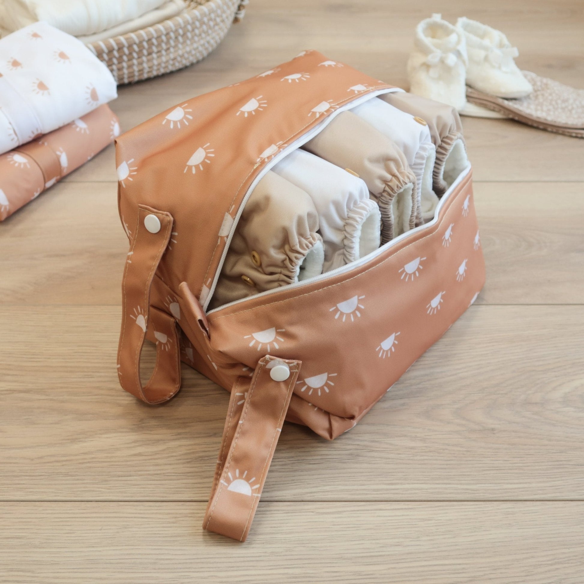 Cloth Nappy Pod Sunnies Camel with White
