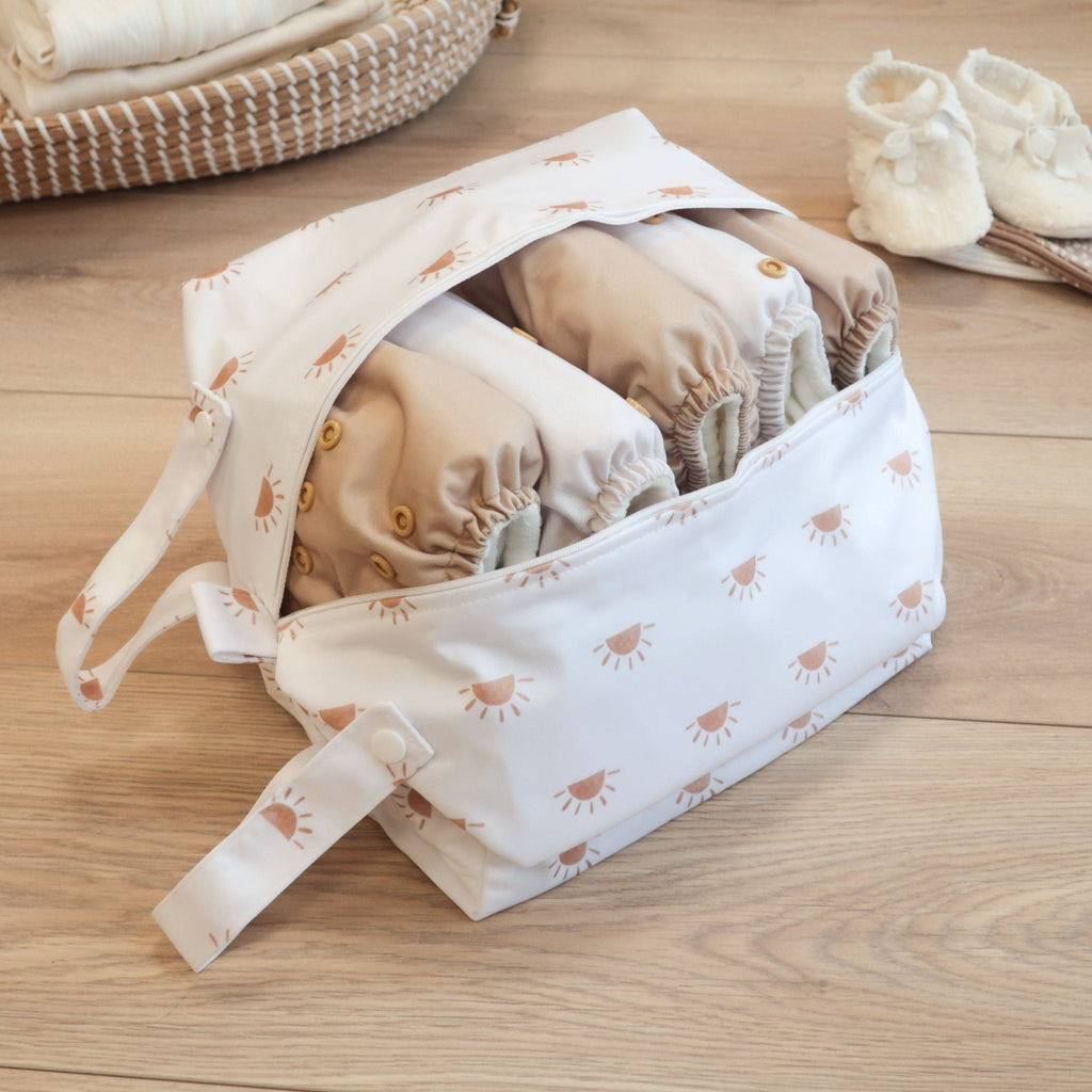 Cloth Nappy Pod Sunnies White with Camel