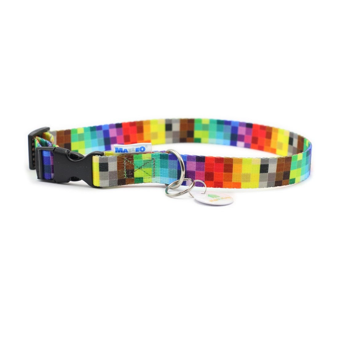 a functional and practical durable pixels dog collar with a secure plastic buckle and envelope stitching