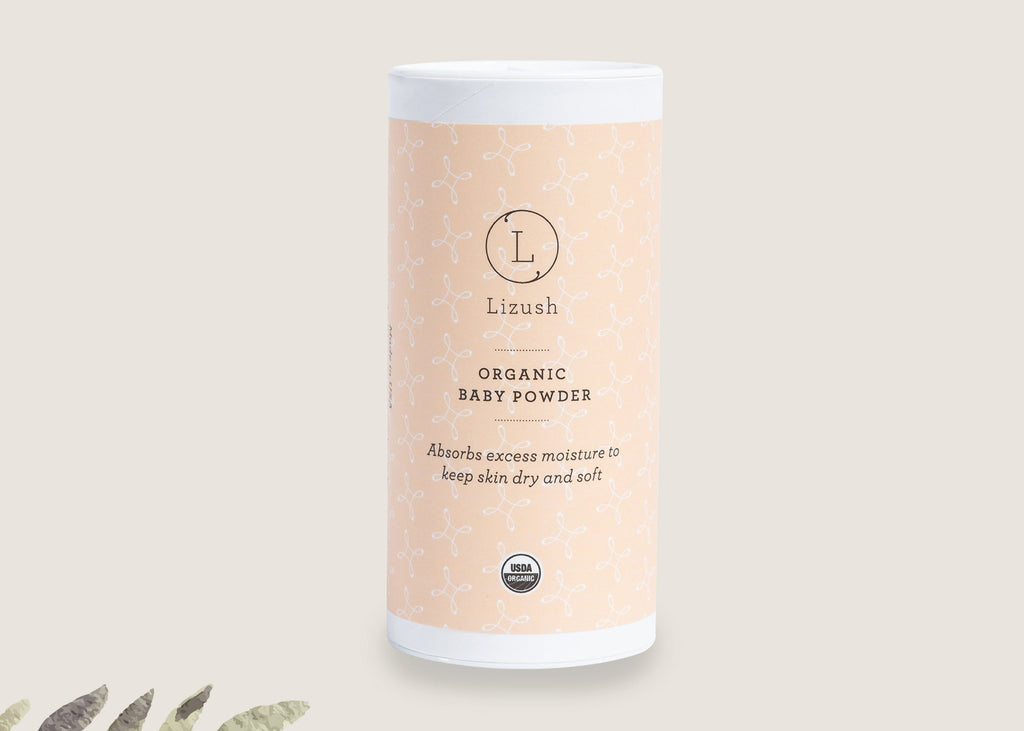 confident close-up of our organic baby powder with pure arrowroot and calendula for sensitive skin