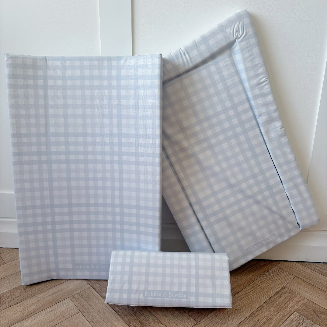 Anti-Roll Wedge Changing Mat - Baby Blue Gingham