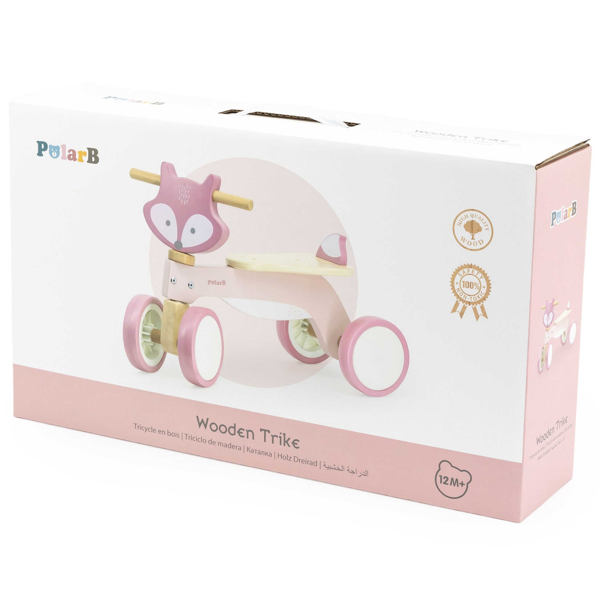 functional wooden fox ride-on for toddlers with pastel design and stable eva wheels