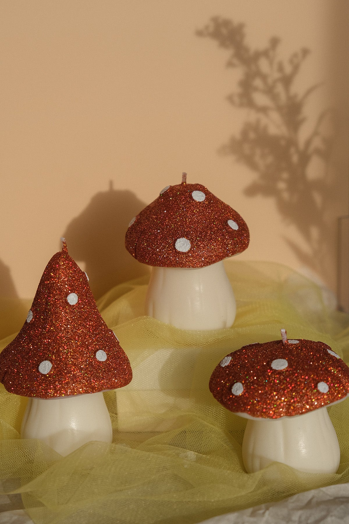 Glittery Mushroom Shaped Candles in Pastel Colours