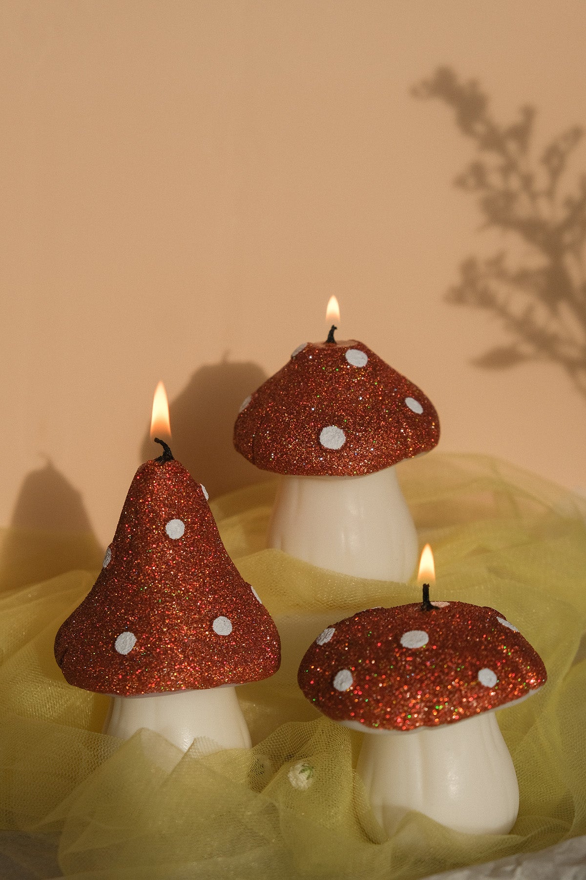 Glittery Mushroom Shaped Candles in Pastel Colours