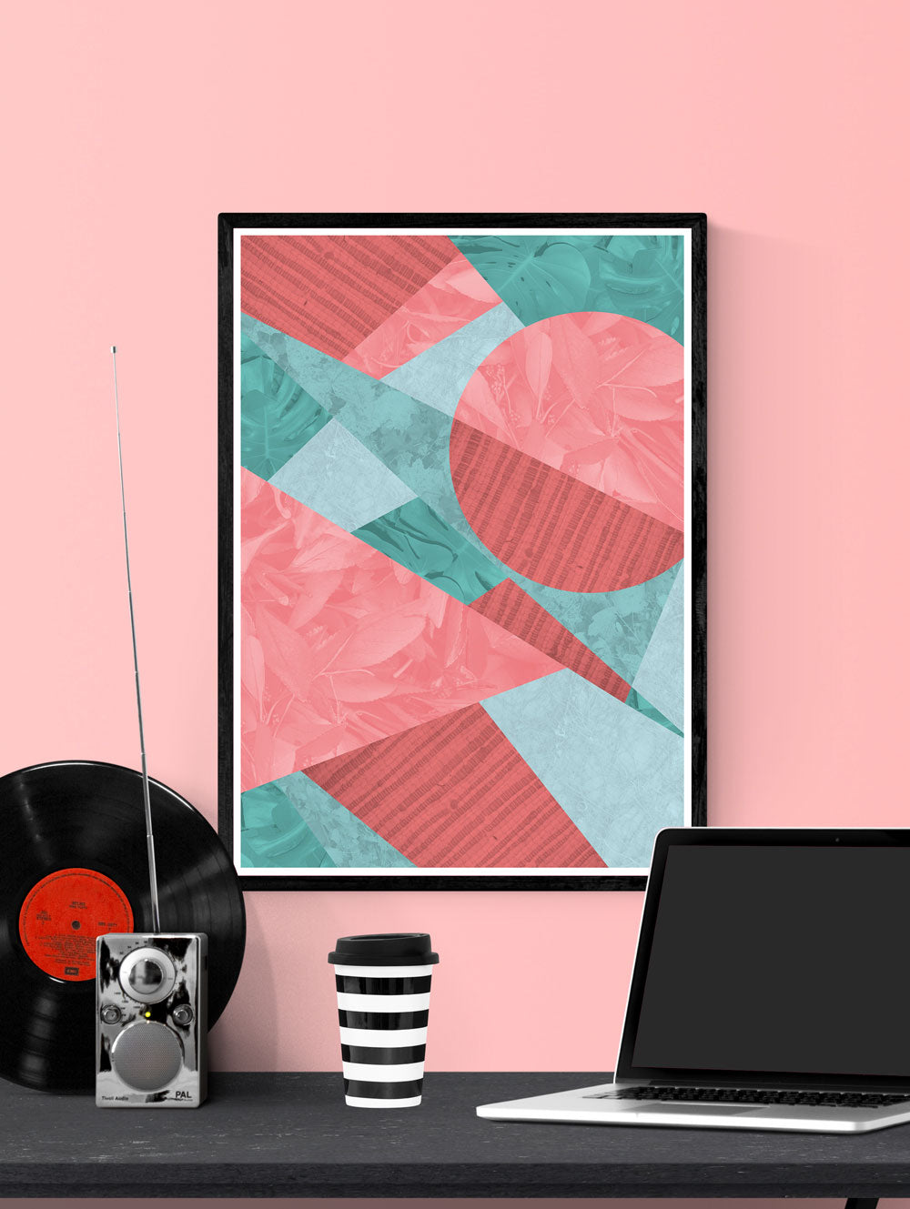 Coral Leaves Geometric Art Print
