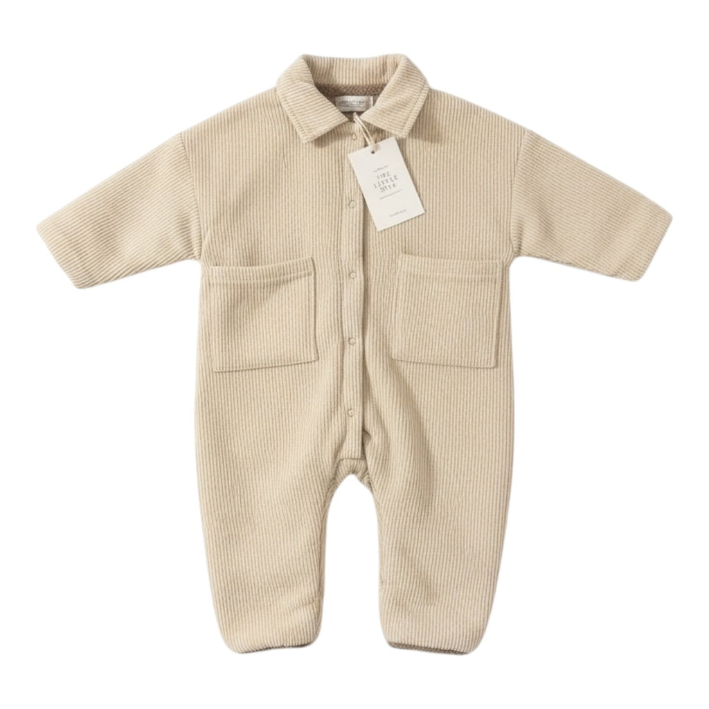 Corduroy Lined Winter Romper in Beige and Green