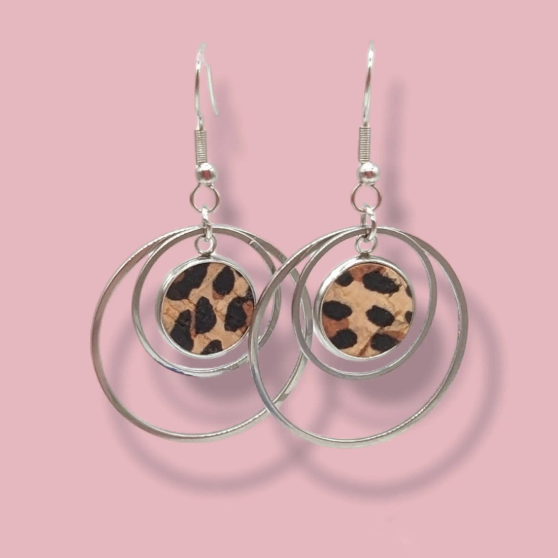 Cork and Steel Hoop Earrings