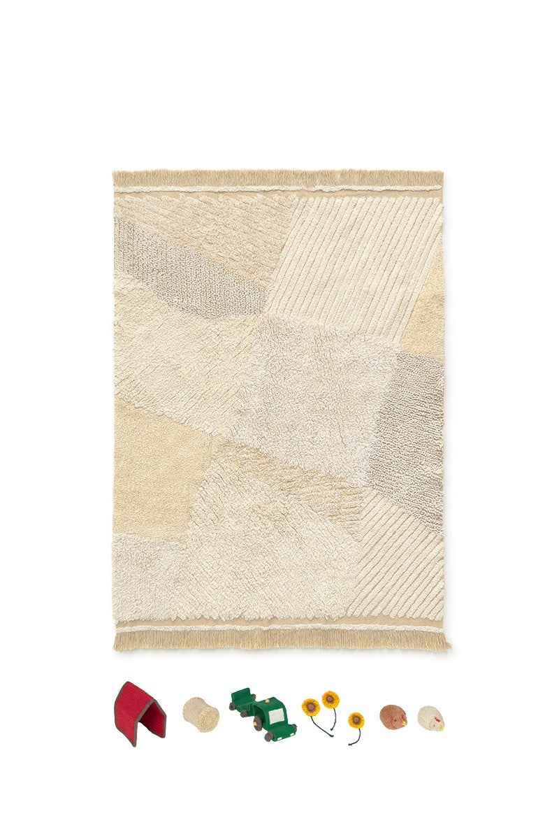 Rectangular Cotton Play Rug in Natural Colors with Stripes - Stimulating, Safe & Machine Washable by Lorena Canals at www.brixbailey.com