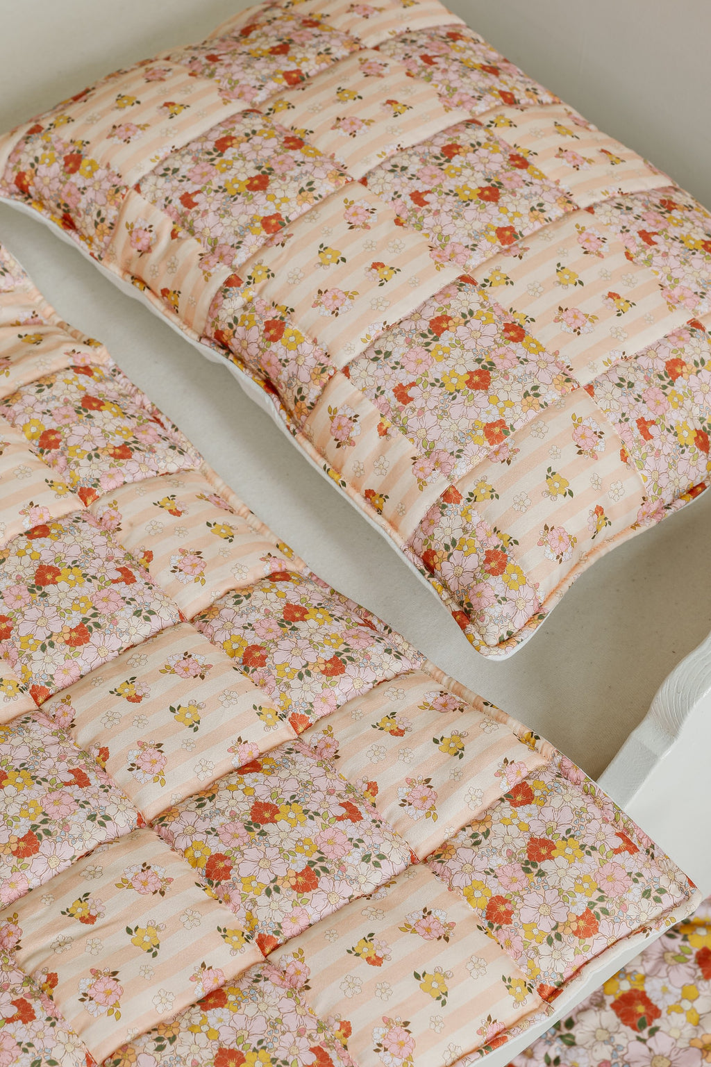 elegant spring garden quilted blanket and pillow set - soft cotton patchwork with delicate floral patterns
