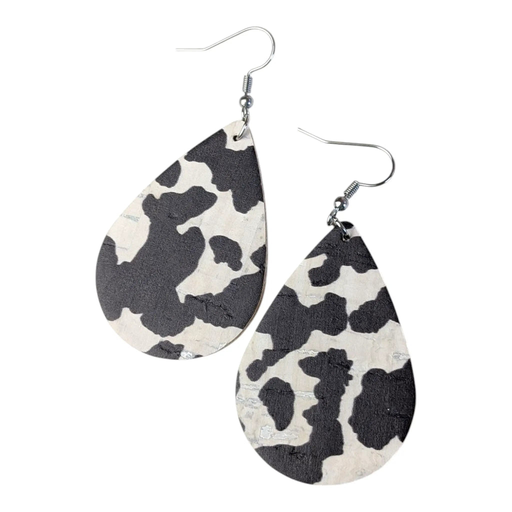 Cow Print Teardrop Earrings in Cork