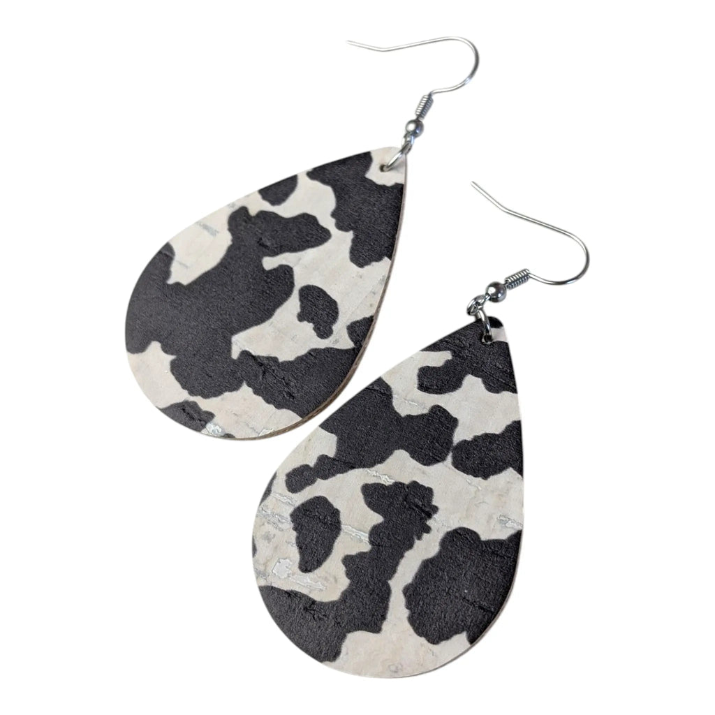 Cow Print Teardrop Earrings in Cork