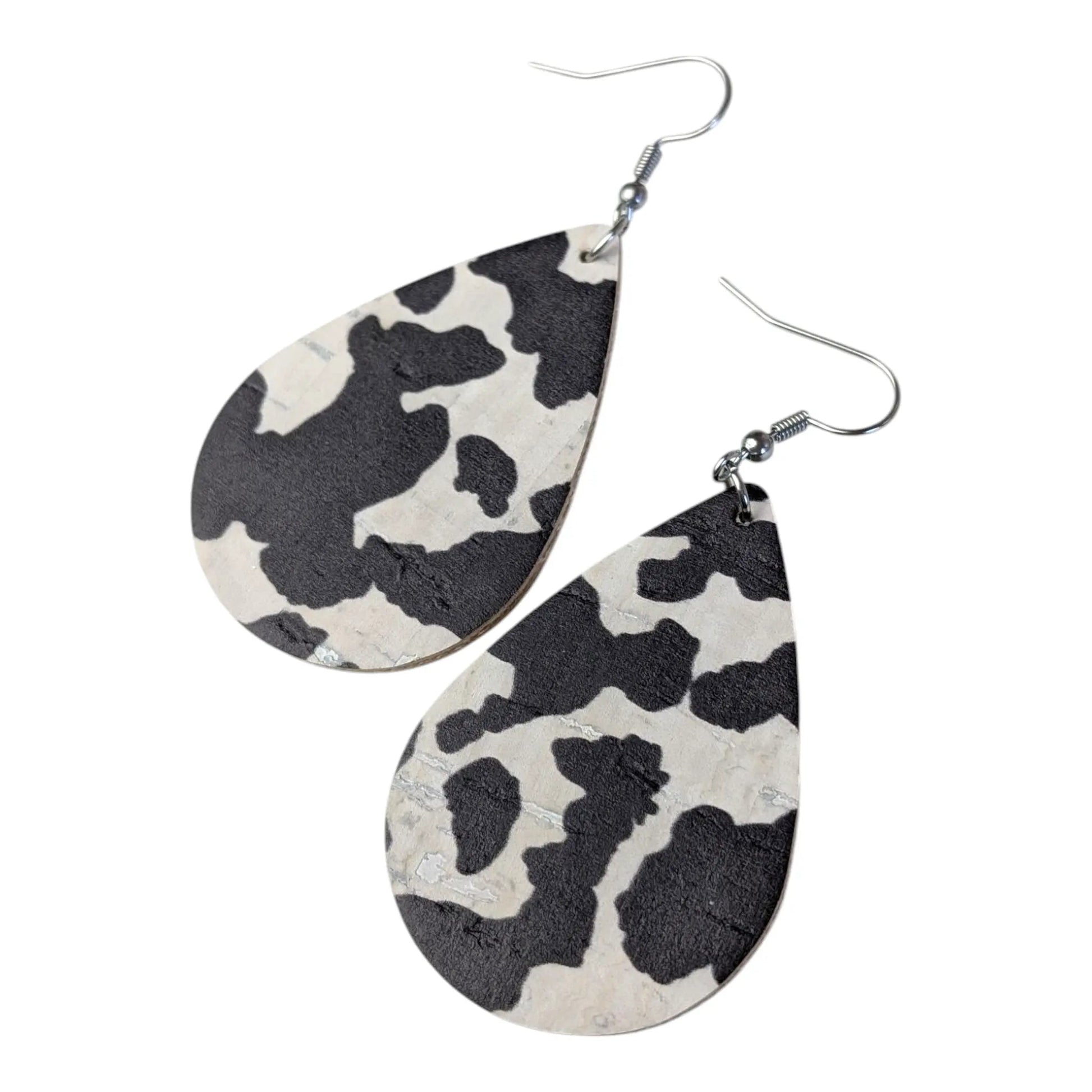 Cow Print Teardrop Earrings in Cork