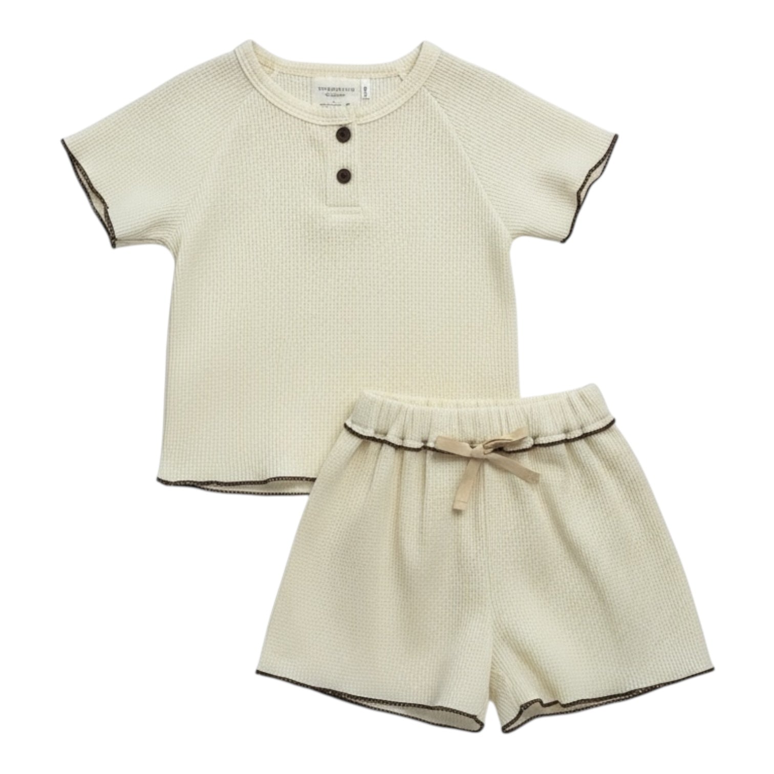 Cream Waffle Ruffle Edge Top and Shorts Set